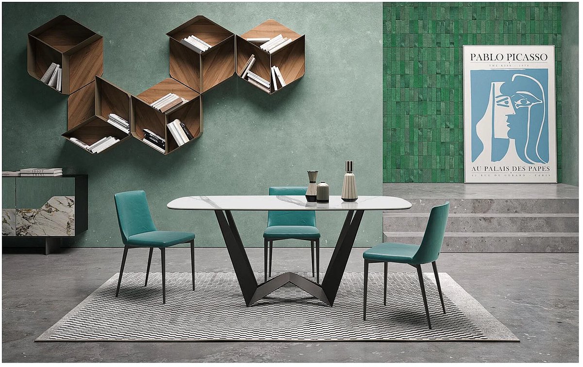 Eettafel 200x100x75 cm Ovaal – Marmerlook Steengoed Tafel Wit met Stalen Design Onderstel – Luxe Moderne 8 Persoons Eetkamertafel – Reverse Design – Abkantoor