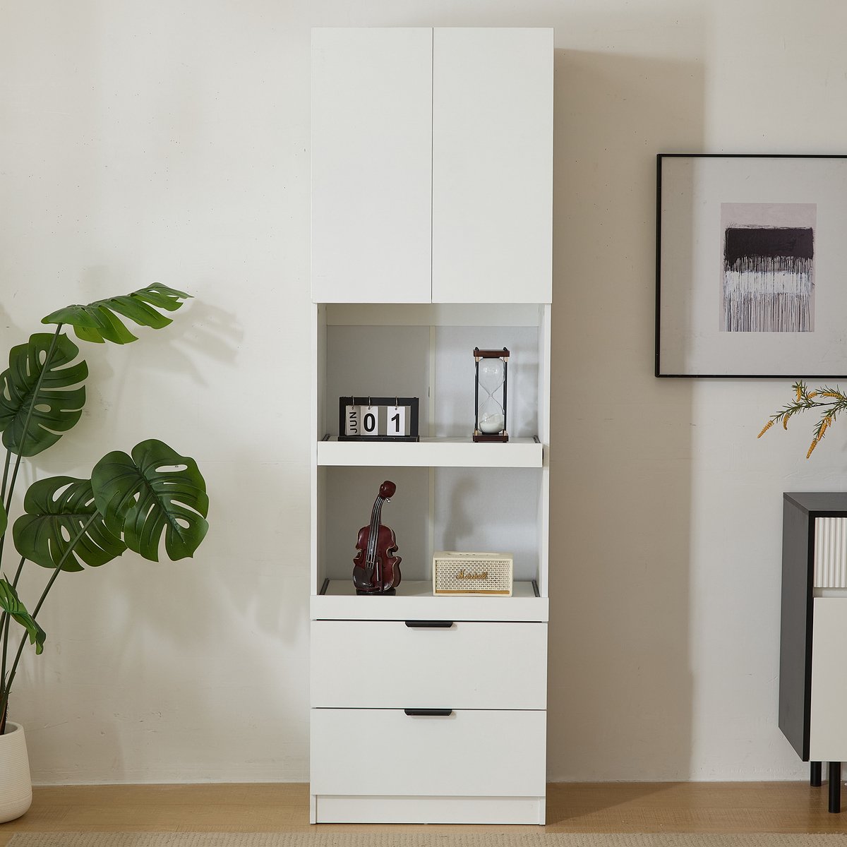 MODFU - Keukenkast - Met Deur, Open Vakken En Lades - Vrijstaand - MDF - Wit - 59,5 X 45 X 200 Cm