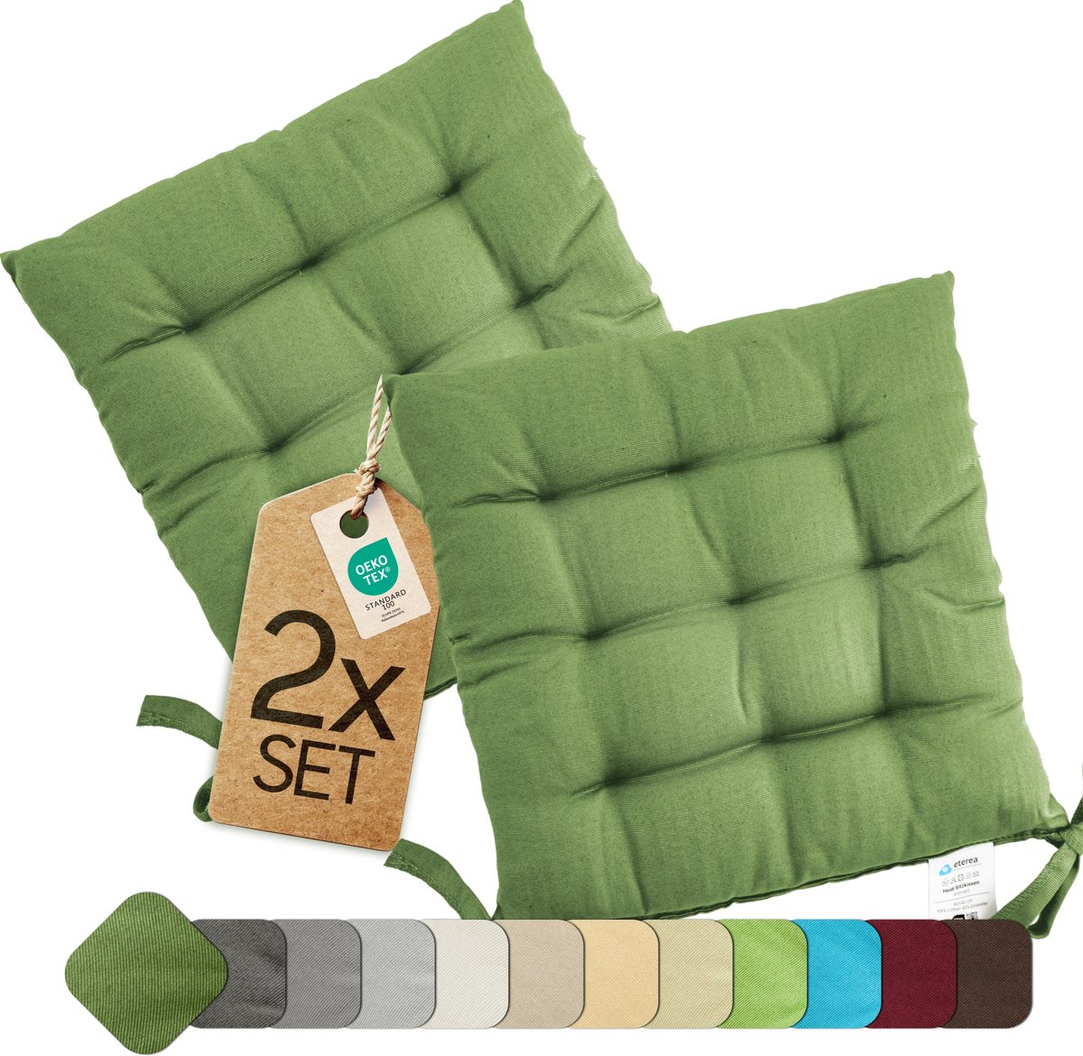 etérea Basic Zitkussen Stoelkussen - Seat Cushion 2 Stuk - 40x40 cm - Cactus