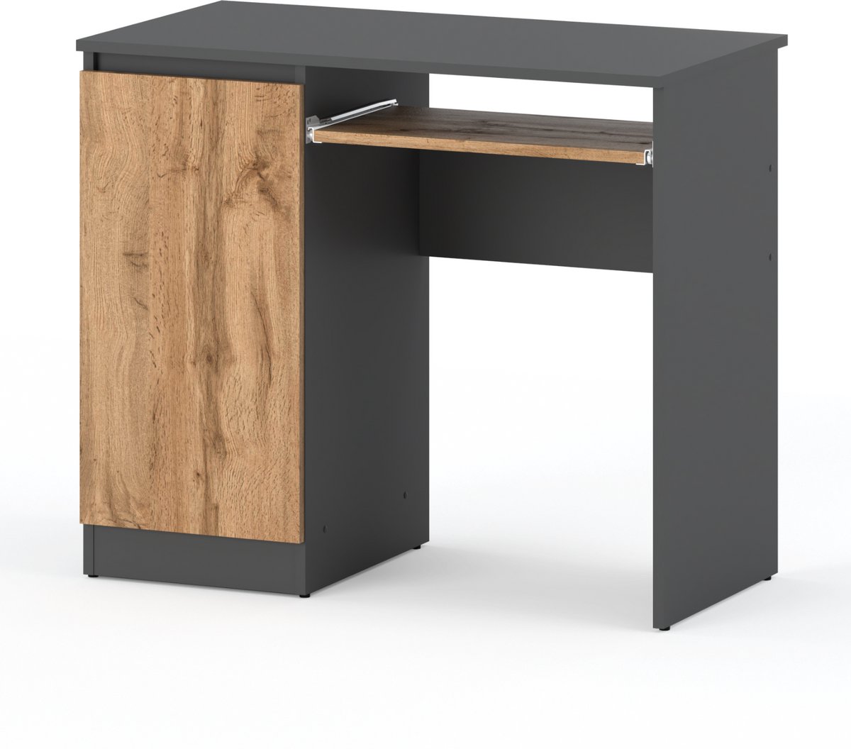 Wotan grijs eiken computerbureau 90 cm 2 planken gamingmeubel school