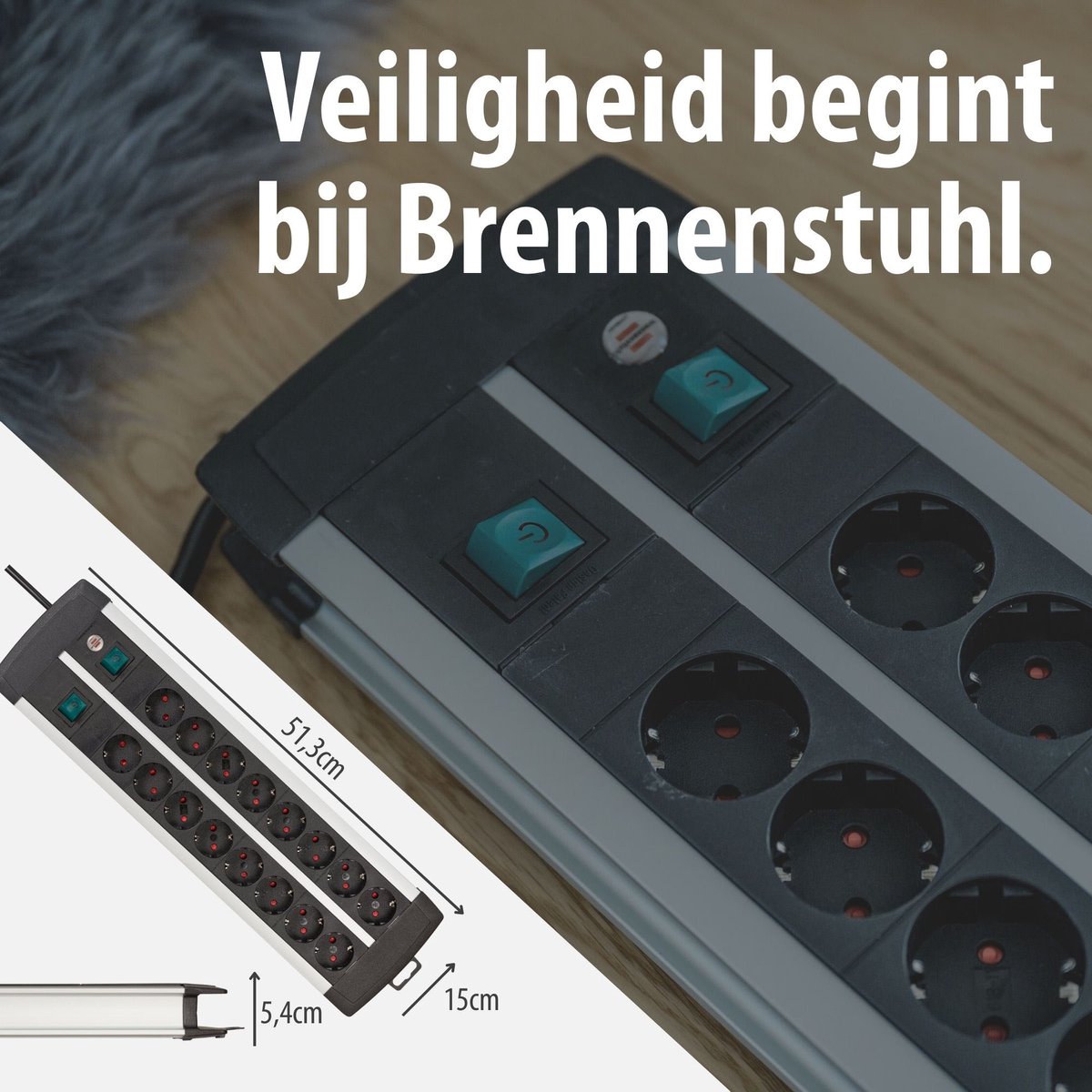 Eco-Line stekkerdoos met schakelaar 8-voudig zwart 3m H05VV-F 3G1,5 Eco-Line stekkerdoos met schakelaar 8-voudig zwart 3m H05VV-F 3G1,5