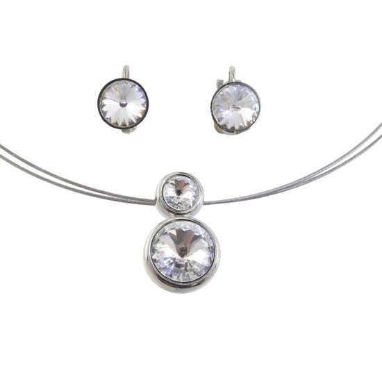 Behave Set collier et boucles d'oreilles clip argentés avec pierres Swarovski