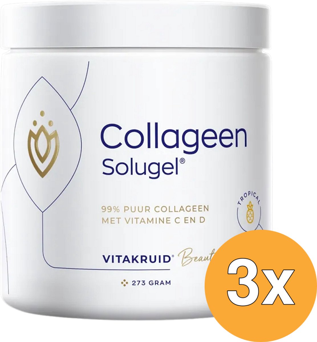 3x Vitakruid Collageen Solugel® Poeder met Vitamine C & D - Tropical (250 gr)
