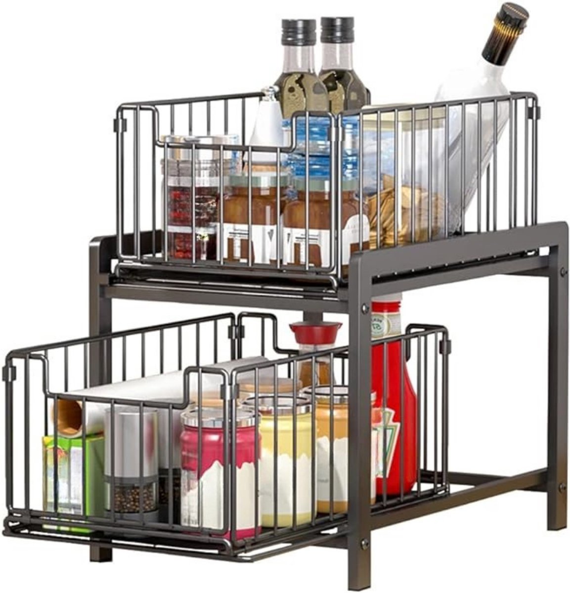 MIRA® Gootsteenkast Organizer - Keukenkast Organizer Met 2 Laden – Keukenrek Grote Capaciteit - Zwart - 37cm x 26cm x 39cm