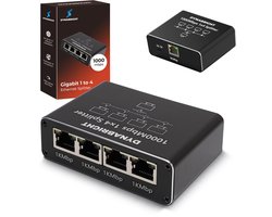DynaBright Internet Splitter - 4 Poorten – Netwerk Switch – Tot 1000Mbps - Ethernet splitter – RJ45, CAT5 t/m CAT8 - Netwerk Splitter