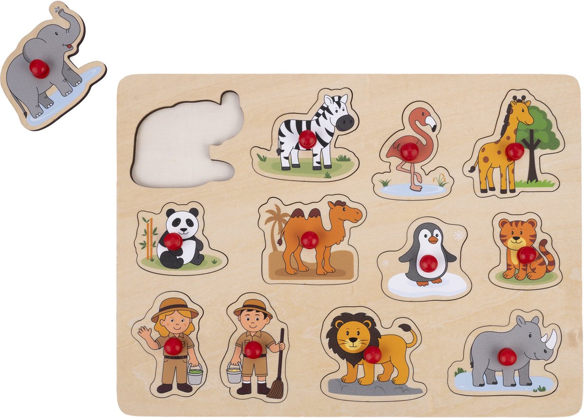 Knop puzzel “Dierentuin” klein – 12 stukjes – Houten kinder puzzel met grote knoppen – Engelhart — afbeelding 4
