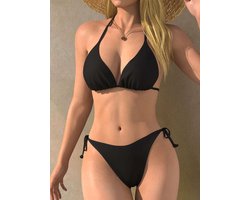 Tweedelig dameszwempak, effen driedelige set met V - hals, buikcorrigerende bikini, vintage - stijl tankini voor dames, sexy push - up - effect, figuuraccentuerend zwempak