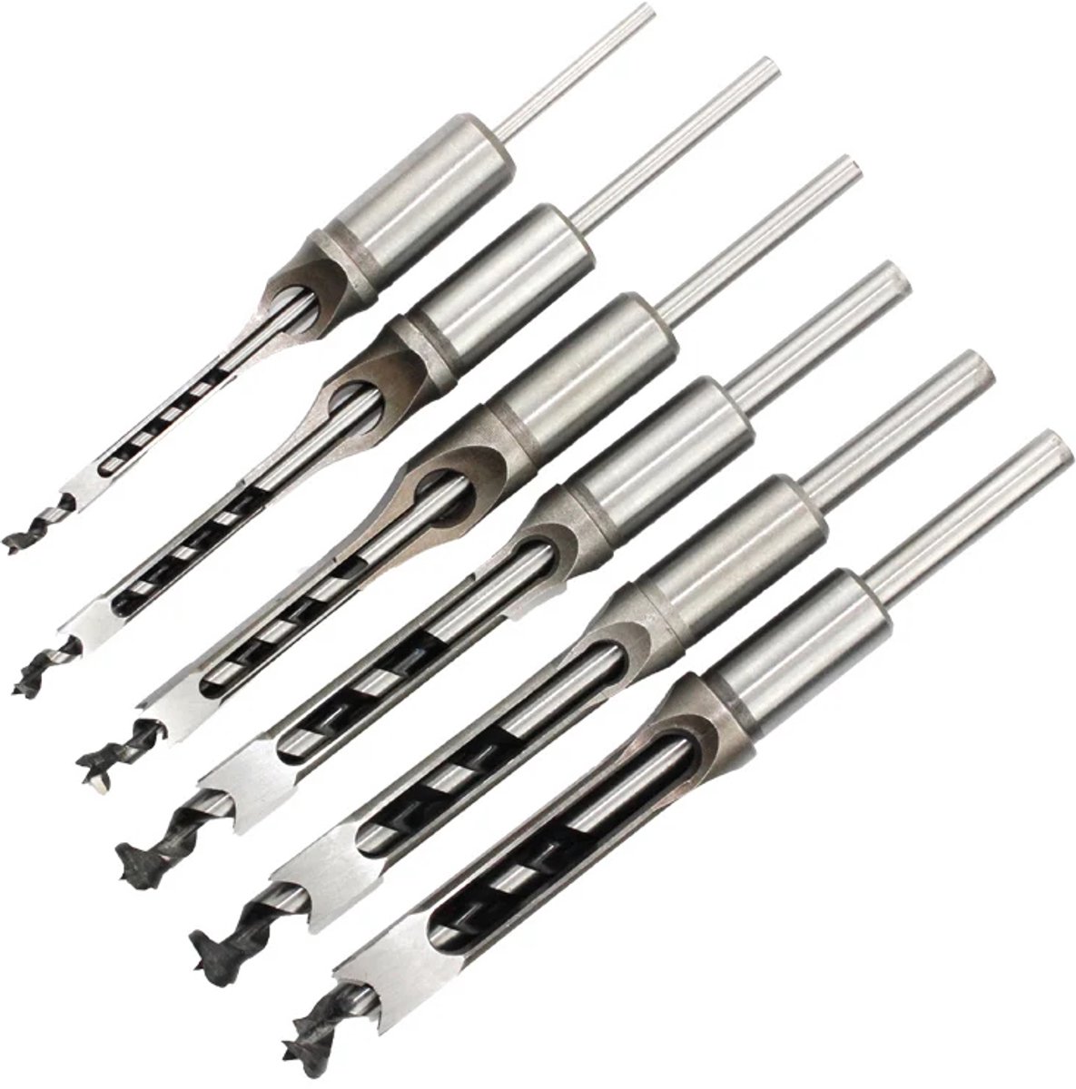 6 Stuks - Vierkante Gatboor Houtbewerkingssteekboor Vierkante Gat Boren Gereedschap- 6,4/8/9,5/12,7/14/16 mm - Houtbewerkingsgereedschap Spiraalboor Kits Houtbewerker Vierkante Mortising Beitel