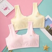 Meisjes BH 2-Pack - Tiener Trainings BH Zonder Beugel - Zacht Katoen - Comfortabele Topjes voor Puberteit- Geel + Roze- L(gewichten 40–50 kg)