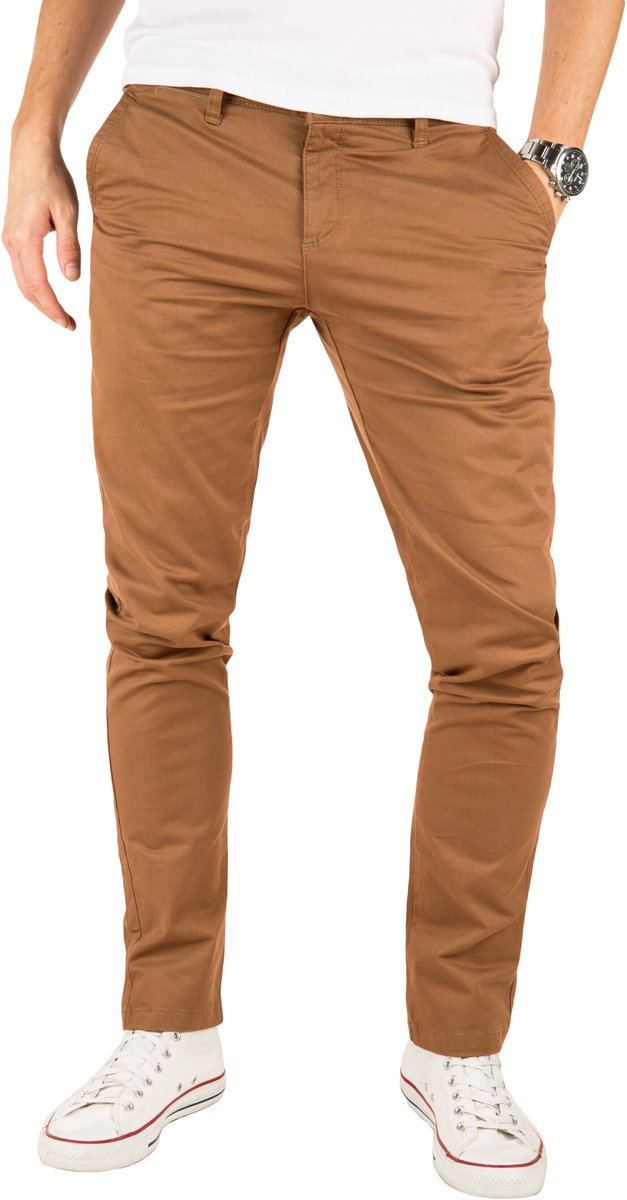 Yazubi Heren Chinobroek Kyle – Slim Fit – Katoen Stretch – Camel – 5-pocket