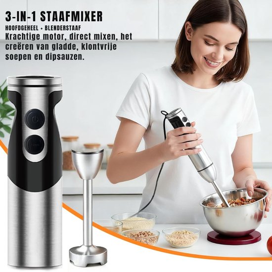 DnA® Staafmixer - Staafmixer Set - Staafmixers - Staafmixer Met Hakmolen - Staafmixer Draadloos - Zwart - ‎7cm x 7cm x 18cm van Merkloos — afbeelding 3