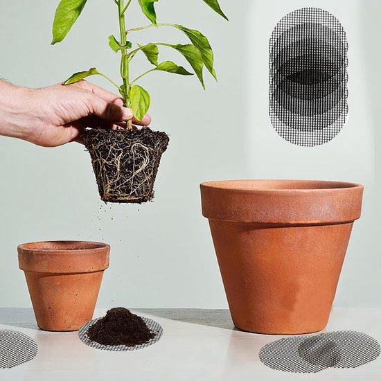 Bloempot Gaas Pads - Ademend Plastic Gaas voor Bloempot Bodem - Ronde Drainageschermen om Bodemverlies te Voorkomen - Zwart - 50 Stuks - 10X10CM van Merkloos	 — afbeelding 5