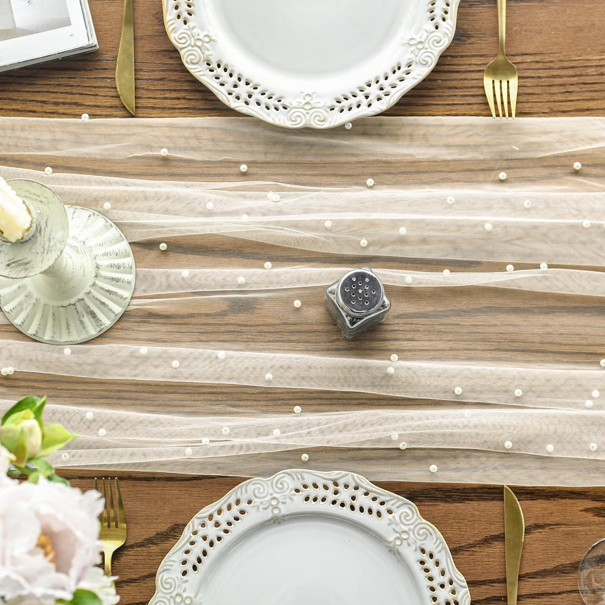 Tafelloper Gaas - Chiffon Loper - Tafel Decoratie - Zacht Polyester - 70 x 300 cm - Beige