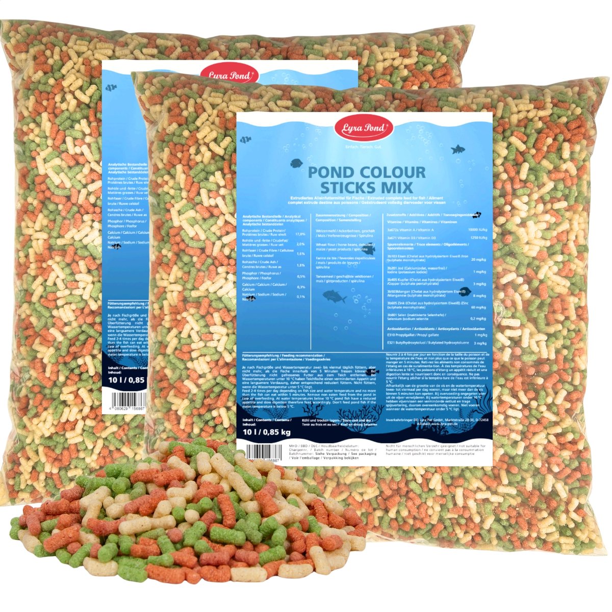 2 x 10 liter (1,7 kg) Lyra Pond® Pond Colour Sticks Koi Mix visvoer vijvervoer