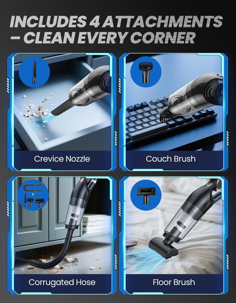 Guangzhouhuahong Draadloze Handstofzuiger 10000 Pa met 3 - afbeelding 2