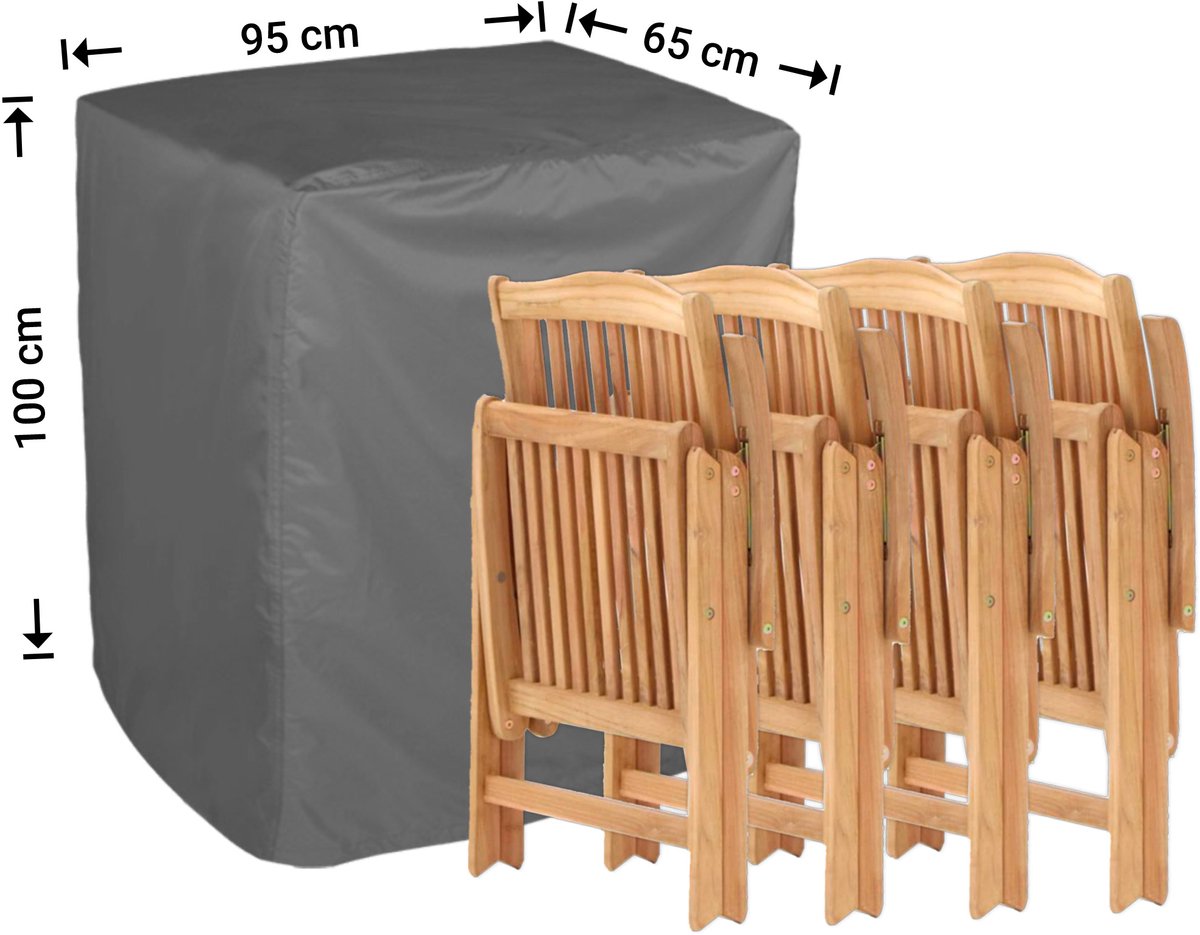 Raffles Covers Tuinstoelhoes - 95 x 65 H: 100 cm - D-RFOLD95 - Waterdicht - Ademend - UV-bestendig - Elastisch rijgkoord - Beschermhoes tuinmeubelen Antraciet