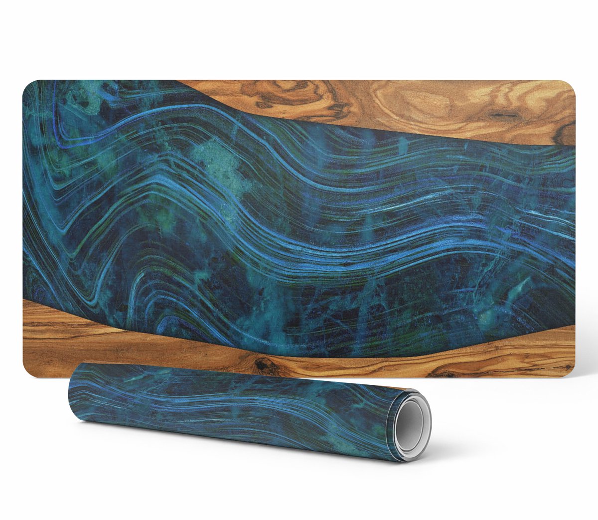 Muismat voor bureau, toetsenbord en laptop, hout en golven, 90x45 cm
