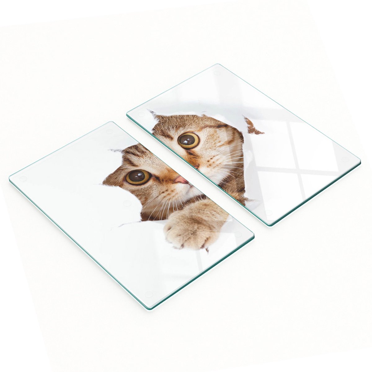 Set van snijplanken van gehard glas met kattenmotief, 2x30x52 cm