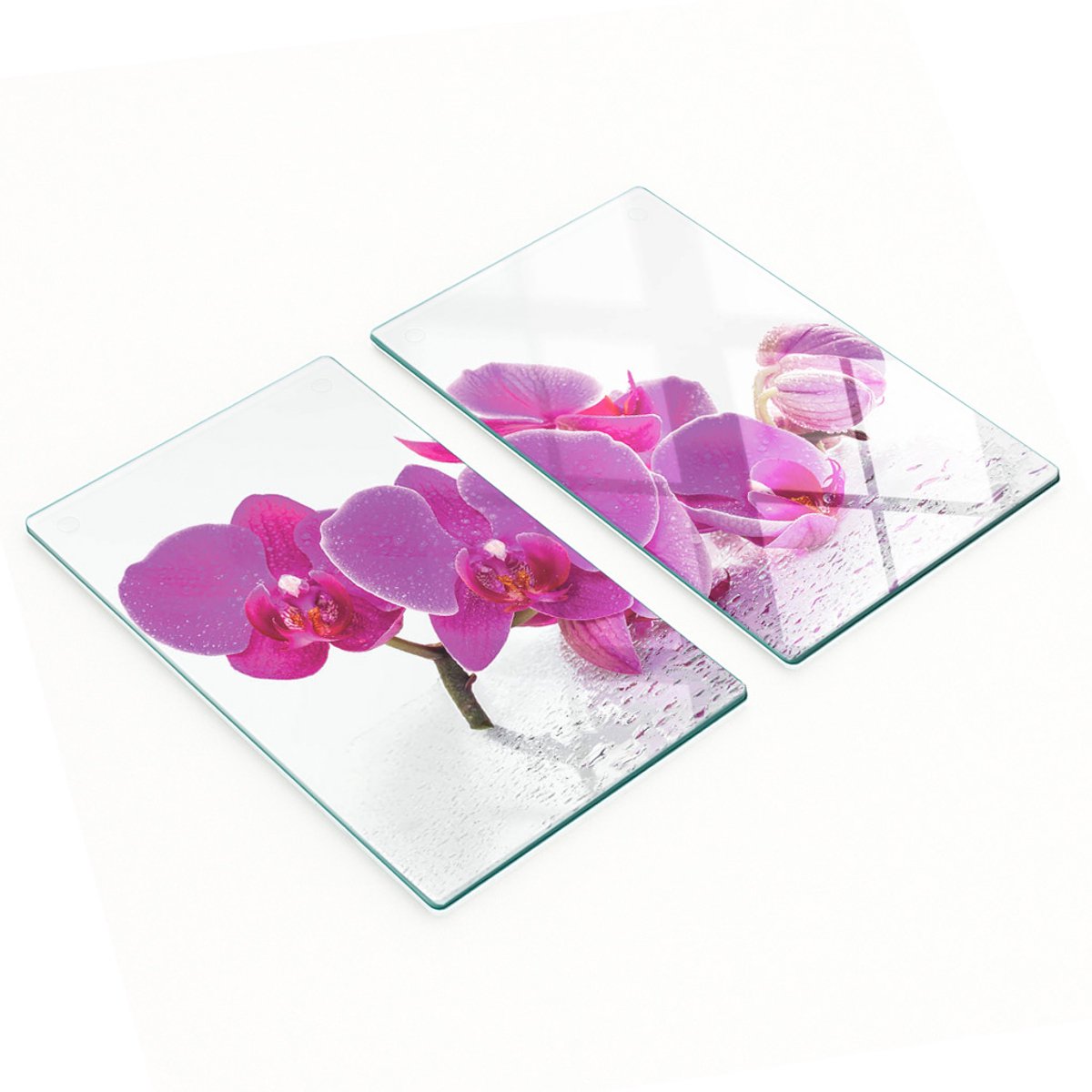 Stijlvolle en duurzame glazen borden met roze orchideeënprint, 2x30x52 cm
