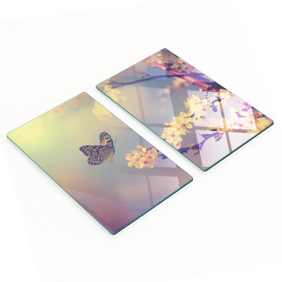 Set van snijplanken van gehard glas met vlinderpatroon, 2x30x52 cm
