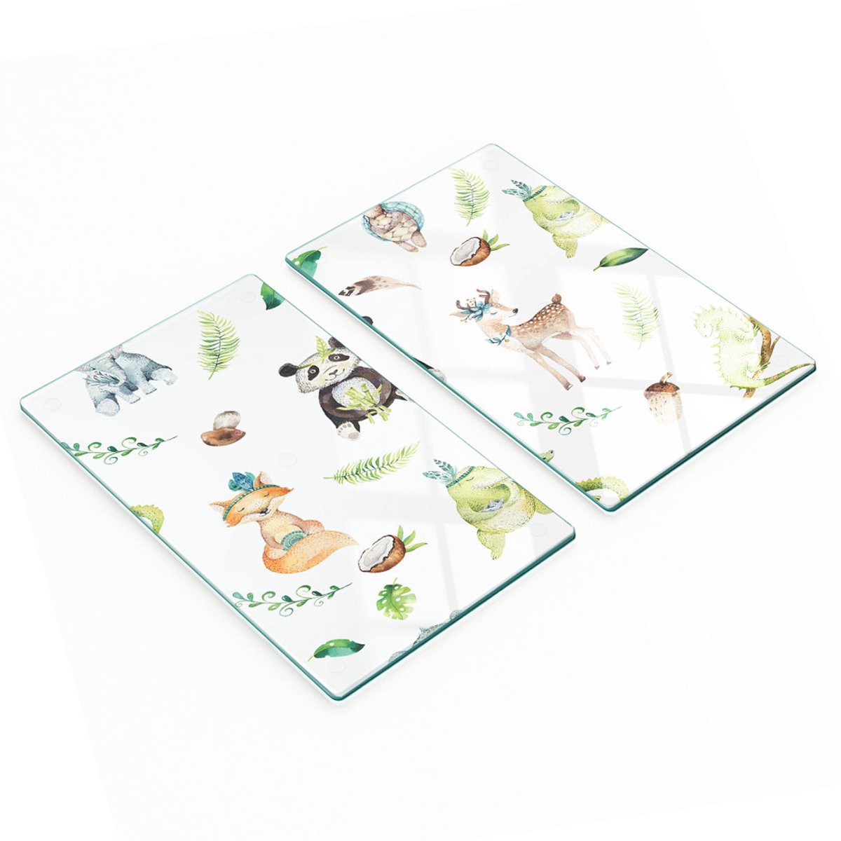Gehard glazen panelen met decoratief patroon, dierenthema, kinderkamer, 2x30x52 cm