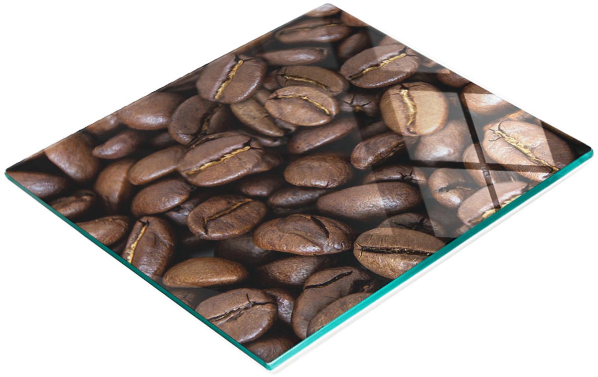 Multifunctionele decoratieve snijplank van gehard glas met koffieboonmotief, 60x52 cm