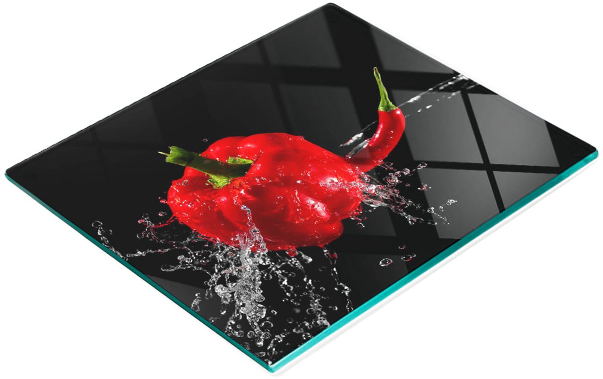 Decoratieve glazen snijplank voor in de keuken, rode paprika, 60x52 cm