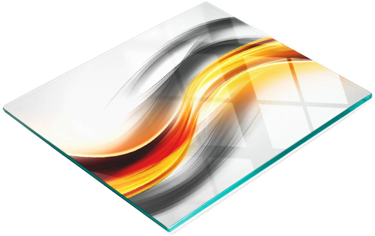 Keukenplank van gehard glas met decoratieve abstracte golfmotieven, 60x52 cm