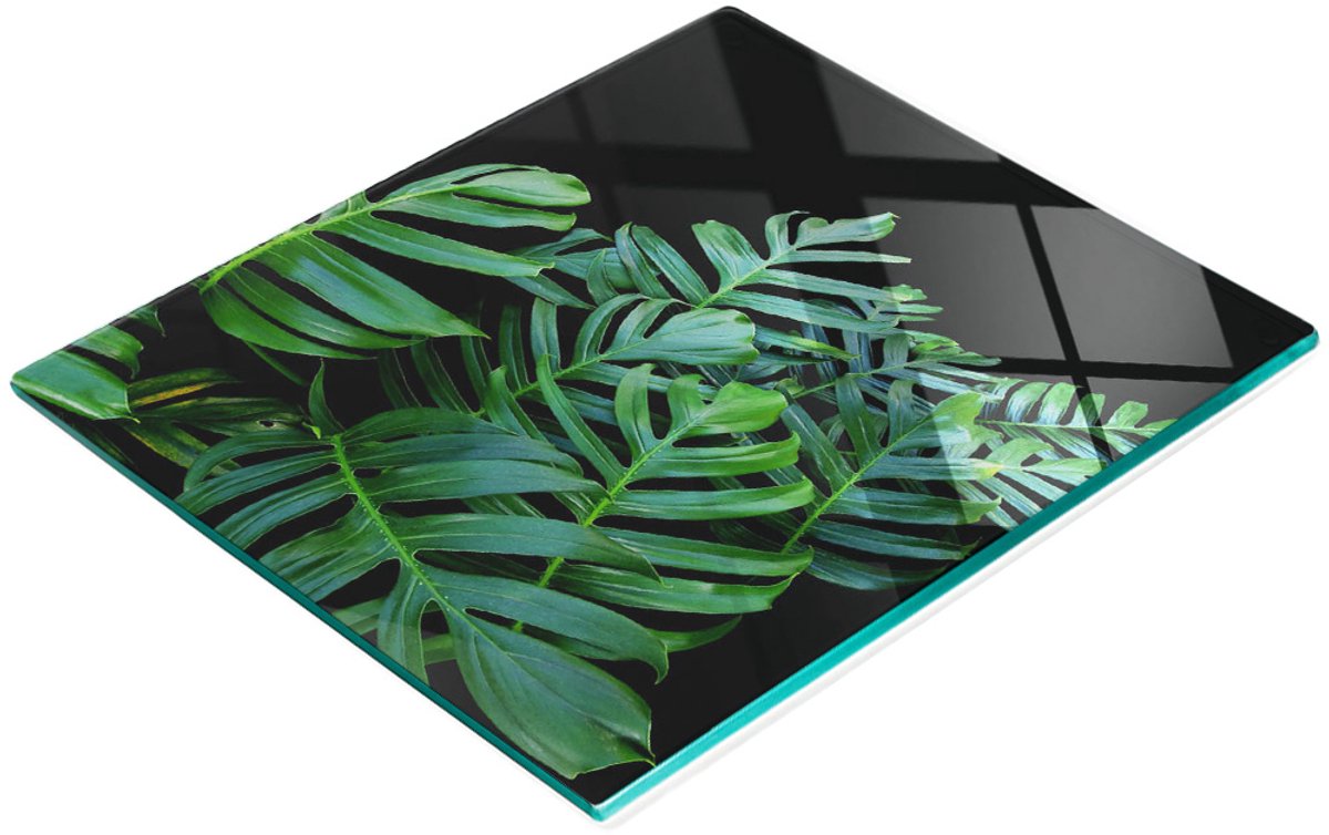 Keuken serveerplank van gehard glas met Monstera-afbeeldingen, 60x52 cm