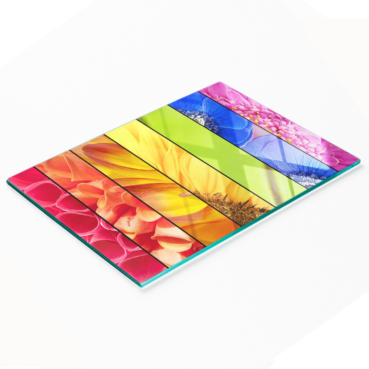 Decoratieve glazen serveerplank met kleurrijke bloemen, 80x52 cm