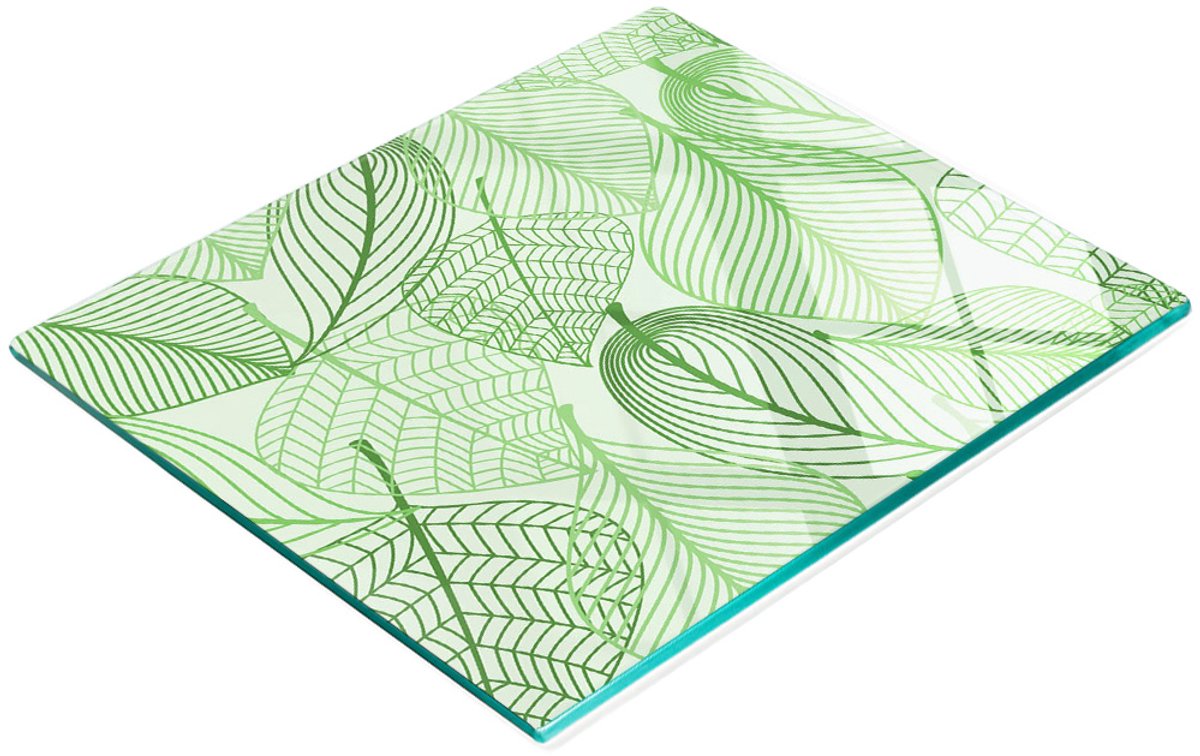 Decoratieve snijplank van gehard glas met bladmotief, 60x52 cm
