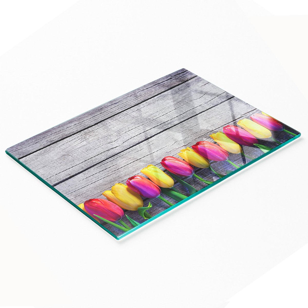 Glazen serveerplank voor in de keuken met afbeeldingen van tulpenhout, 80x52 cm