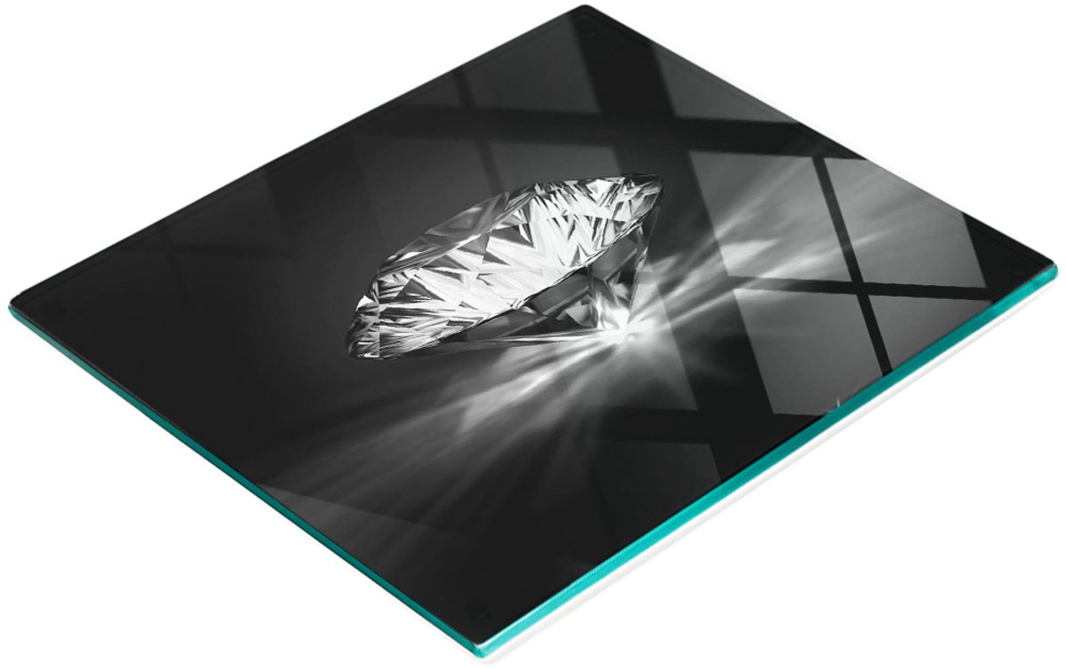 Glazen serveerplank voor in de keuken met diamantzwarte afbeeldingen, 60x52 cm