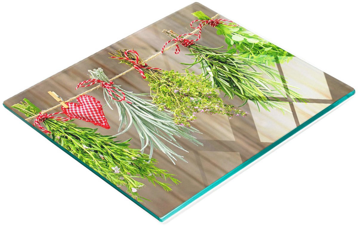 Decoratieve glazen snijplank met kruidenkoord 60x52 cm