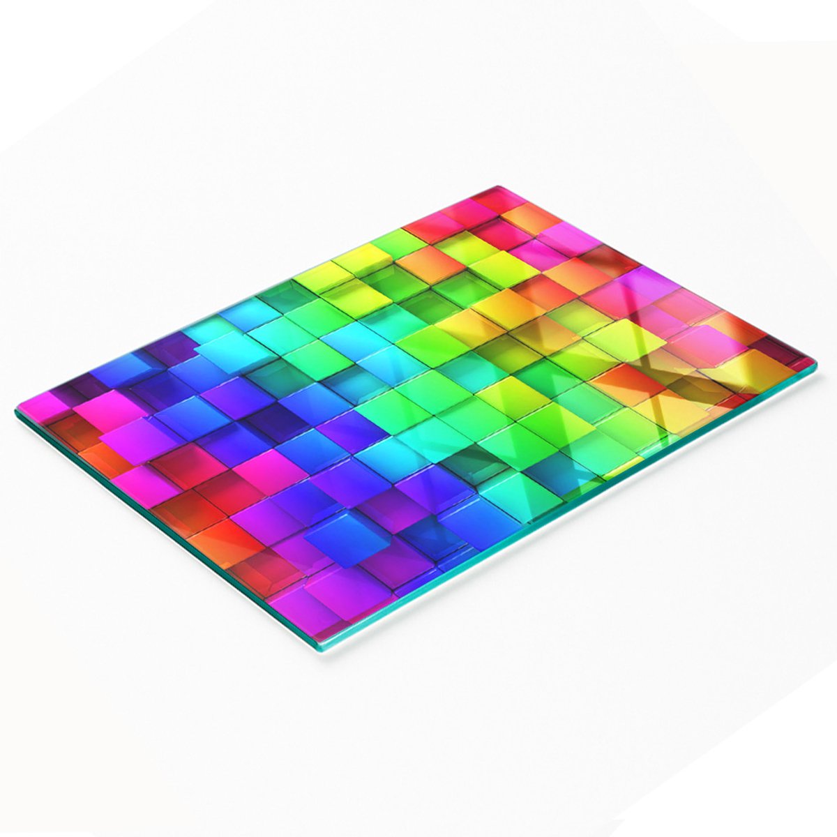 Decoratieve snijplank van gehard glas, gekleurde vakjes, 80x52 cm