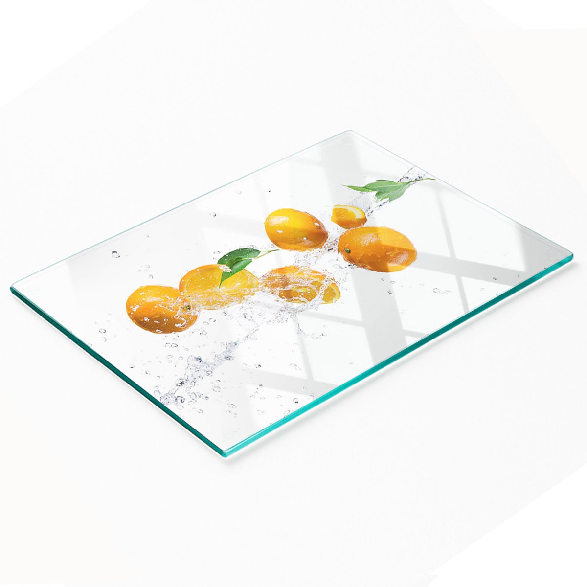 Glazen serveerplank met sinaasappel- en watermotief, 80x52 cm