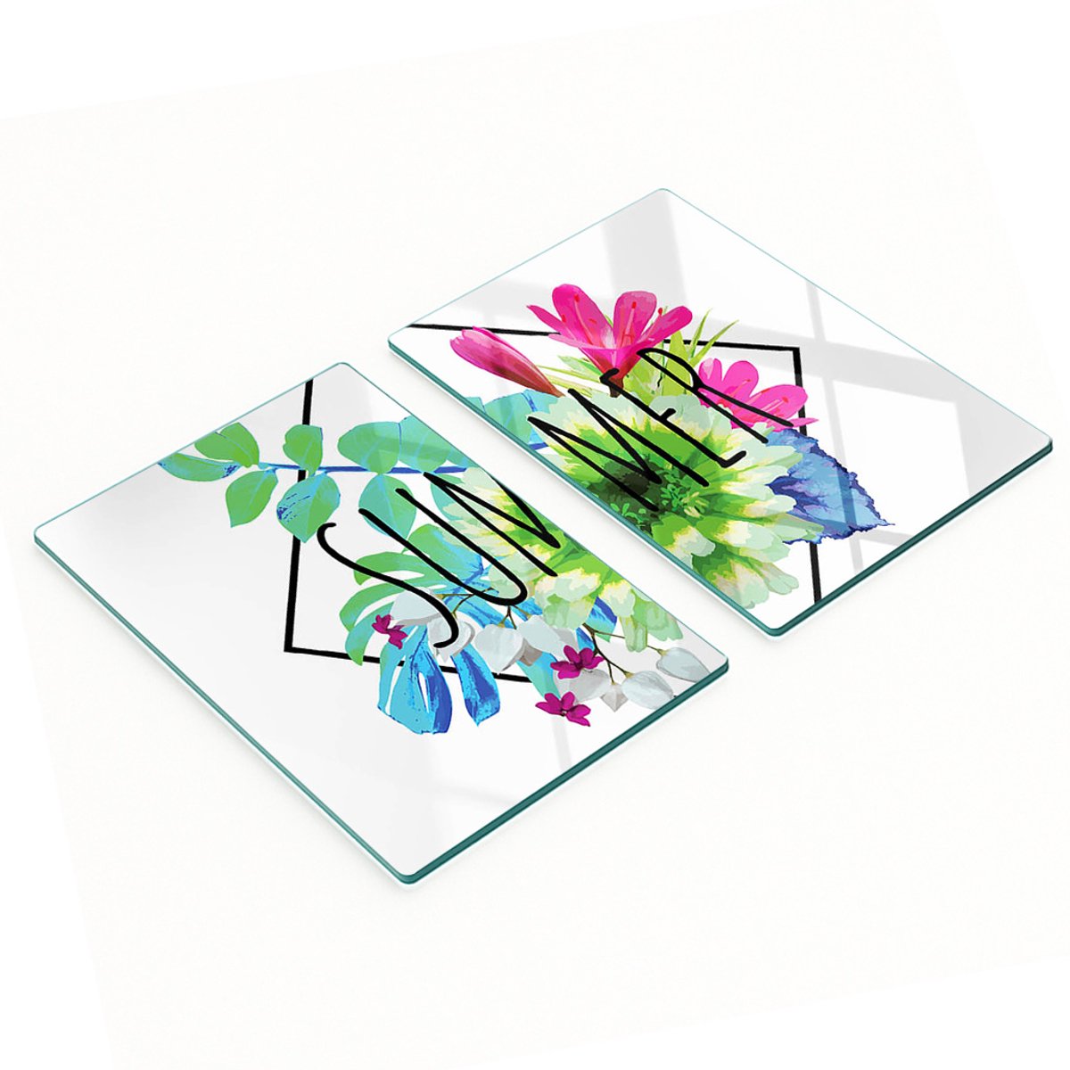 Set van gehard glazen snijplanken met zomerpatroon, 2x40x52 cm