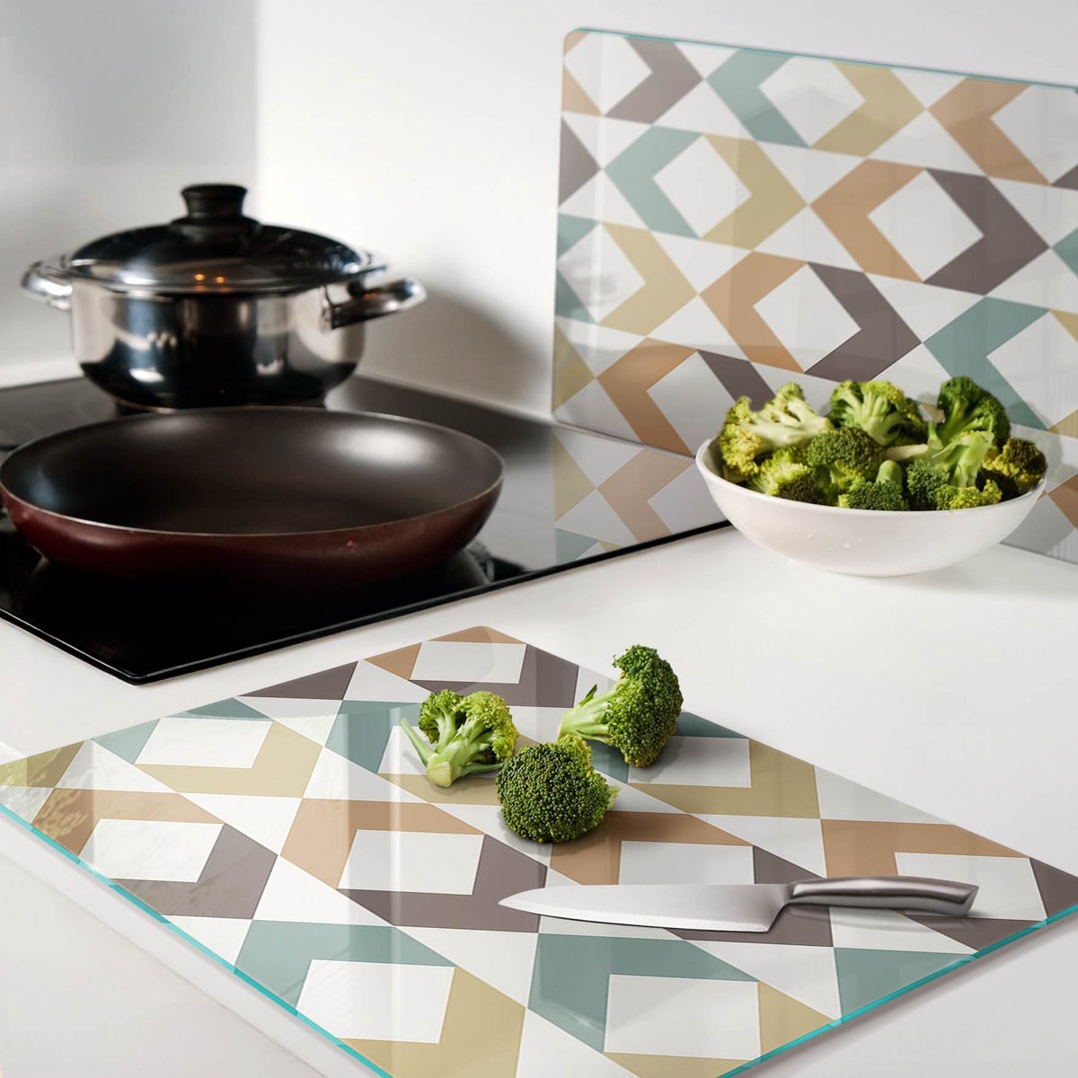 Decoratieve serveerplanken van glas met retro-achtergrond, 2x40x52 cm
