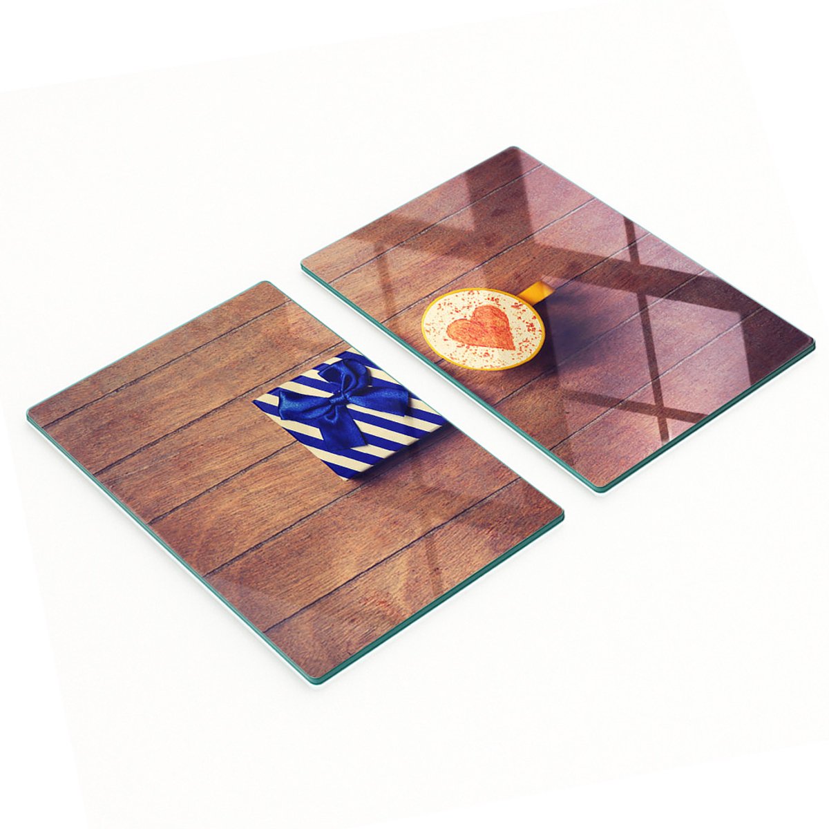 Decoratieve glazen snij- en serveerplanken, ideaal als koffiecadeau, 2x40x52 cm