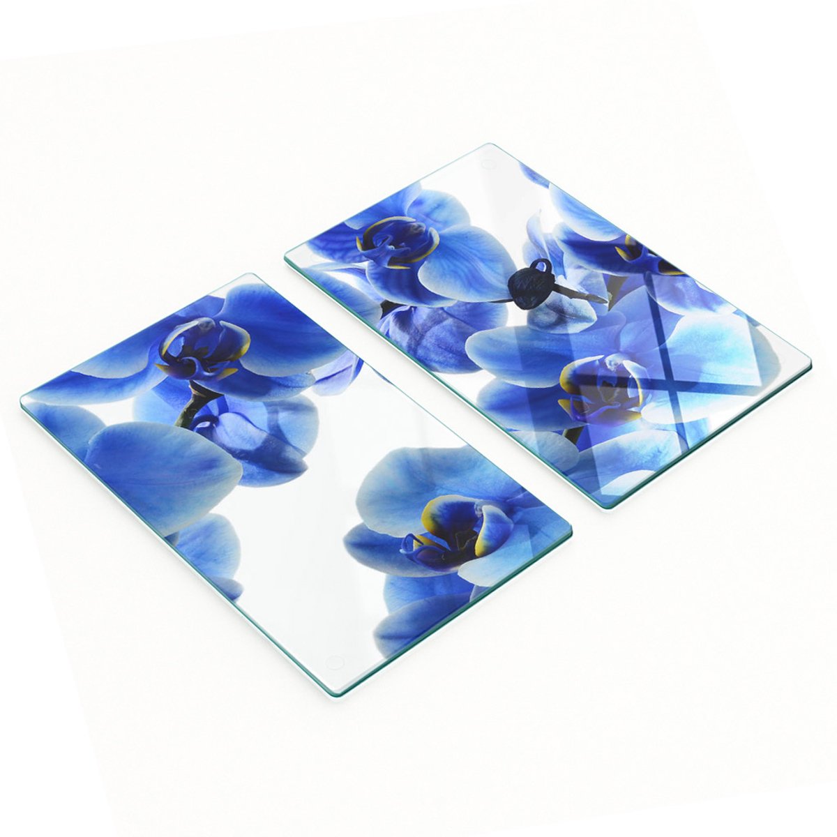 Decoratieve snijplanken van gehard glas, blauwe orchidee, 2x30x52 cm