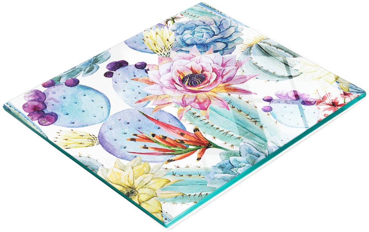 Keukenplank van gehard glas met decoratieve cactusbloemafbeeldingen, 60x52 cm
