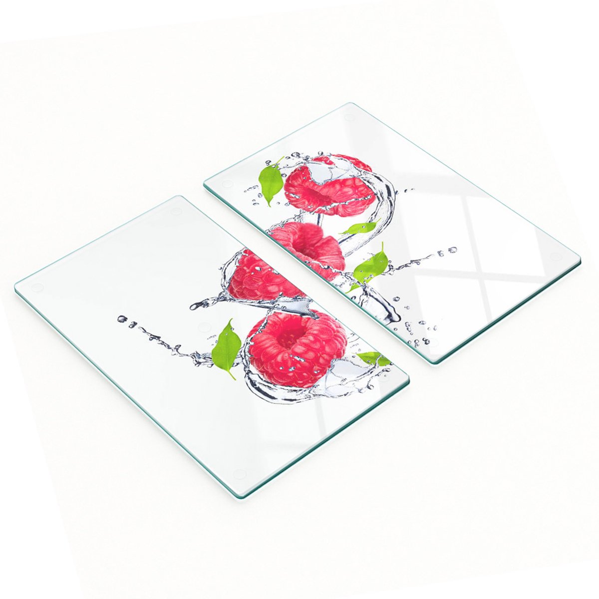Decoratieve glazen snij- en serveerplanken Framboos en Water 2x30x52 cm