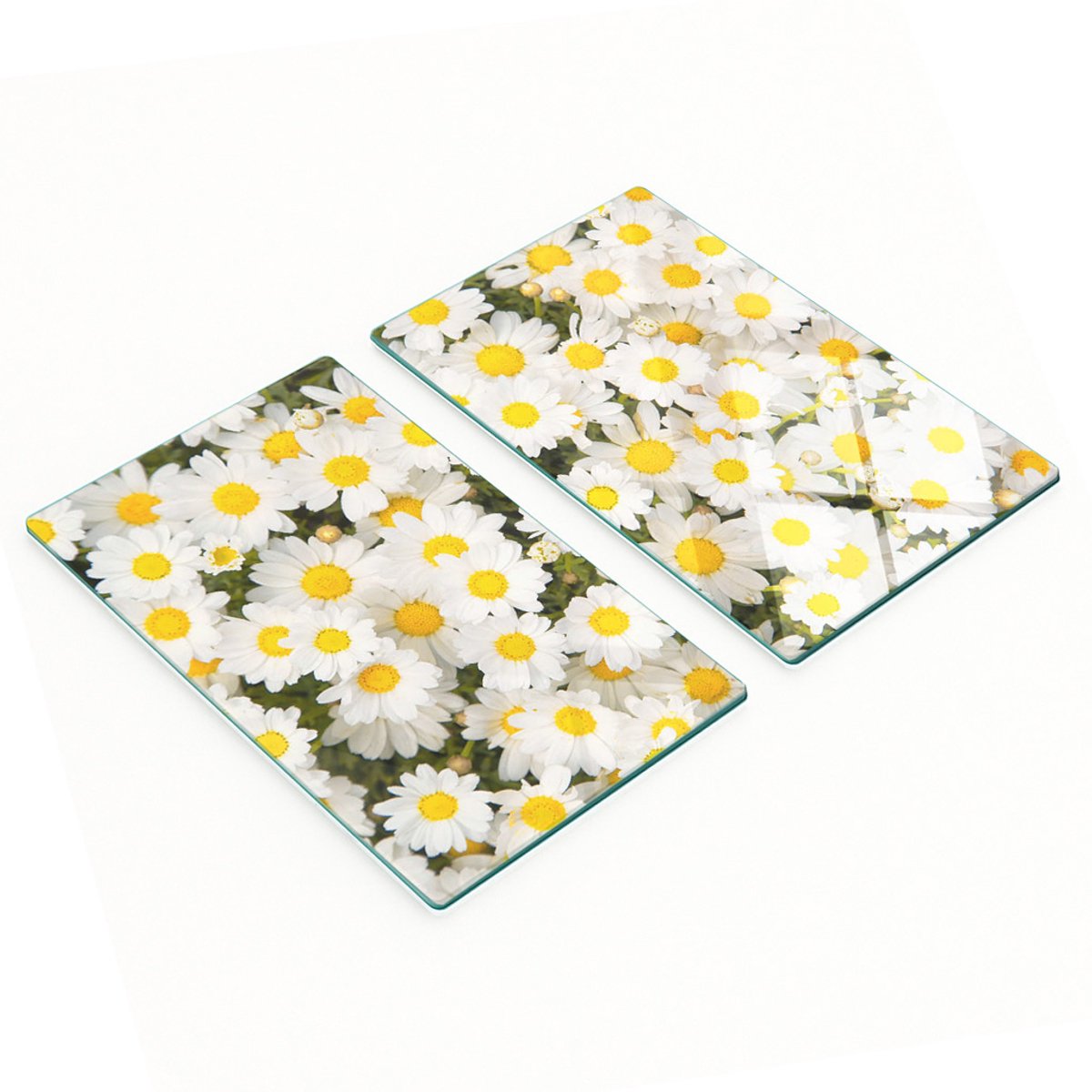 Set van twee decoratieve glazen keukenplanken met madeliefjesmotief, 2x30x52 cm