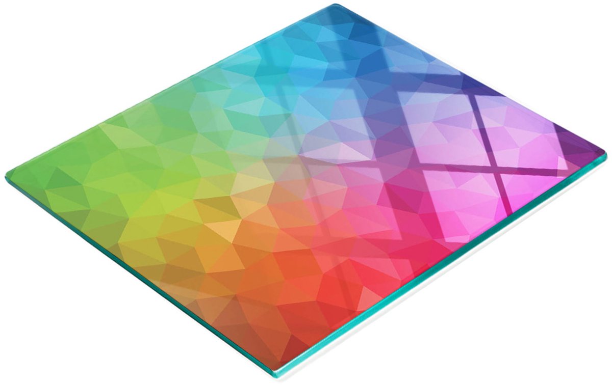 Decoratieve glazen keukensnijplank, geometrisch regenboogpatroon, 60x52 cm