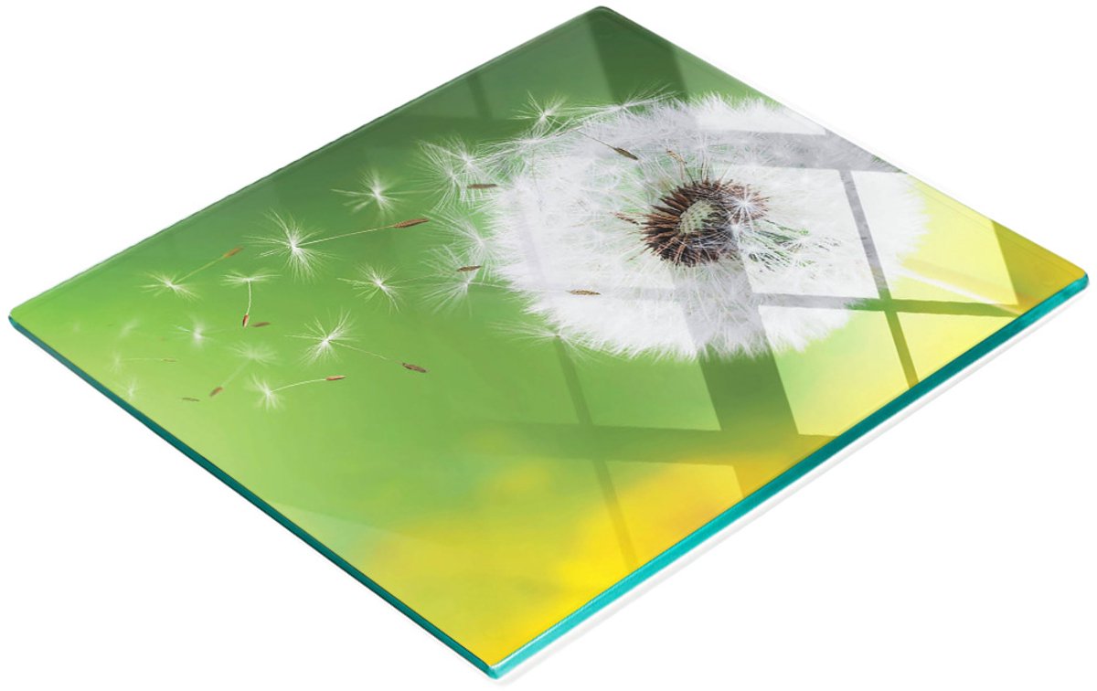 Gehard multifunctioneel decoratief bord van glas met paardenbloemmotief, 60x52 cm