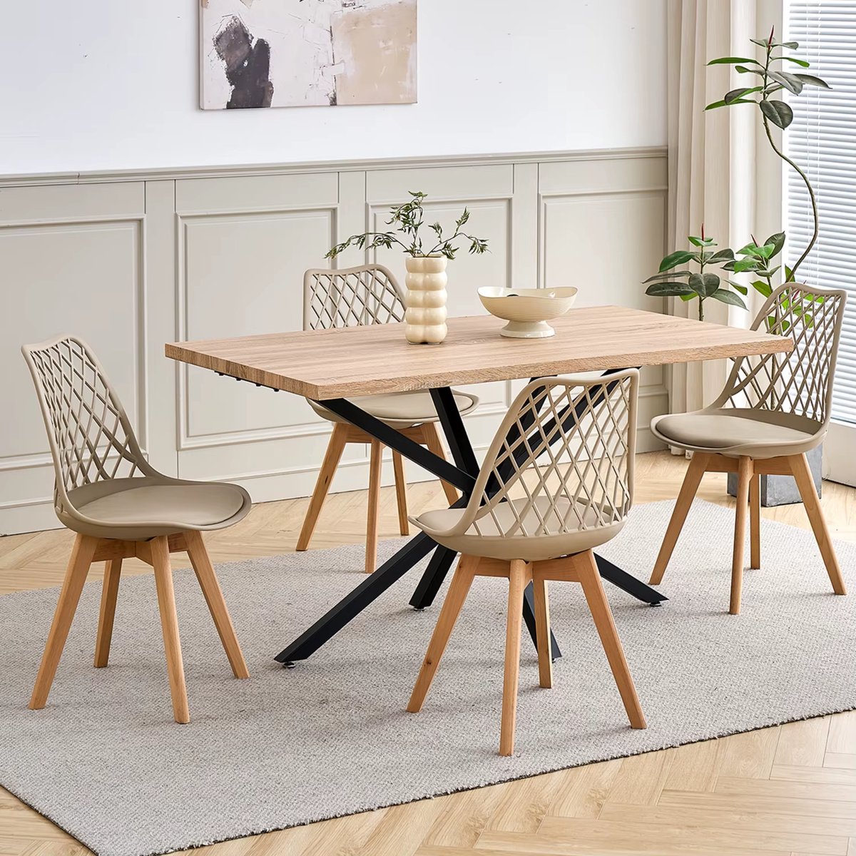 NaevaMi Eetkamerstoelen - Eetkamerstoelen Set van 6 - Eetkamerstoelen met Houten Poten - Modern en Minimalistisch - Pu Gewatteerde Zitting - Beukenhout Benen - Nordic Stoel Voor Keuken Woonkamer/Eetkamer - Khaki – foto 6
