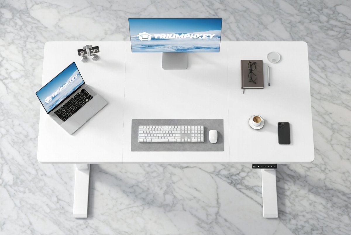 Elektrisch Verstelbaar Bureau 110x60 cm – Ergonomisch Zit-Sta Bureau – Modern Computertafel voor Thuiswerk, Witte Hoogte Verstelbare Werkplek met Geheugenfunctie House&Garden