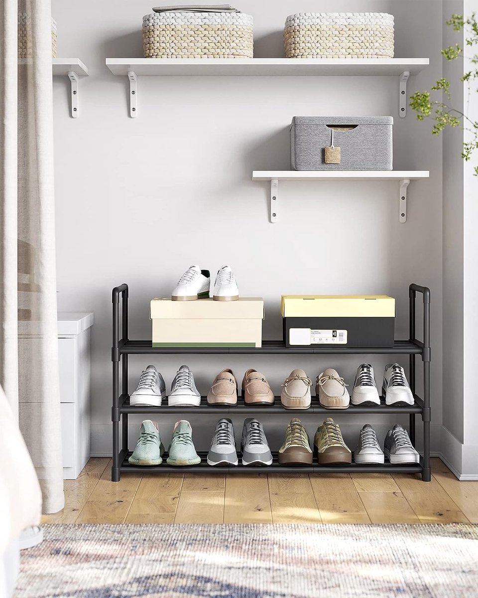 Parya Home schoenenrek met 3-lagen - metalen - zwart