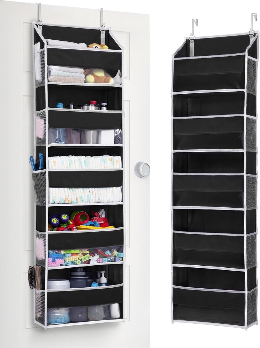 Deur Organizer - Hangende Opberger - Ruimte Besparen - Met Bodem Karton - 141cm Hoog - Zwart