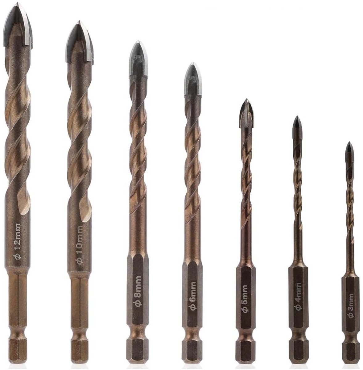 Tegelboorset 7-delig - Glasboor set - Materiaal Boren - Zeskantige schacht - 3 tot 12 mm - Donkergrijs